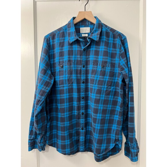 Lucky Brand Men's Blue Plaid Flannel Button Down Shirt 100% Cotton Size L - Picture 1 of 9